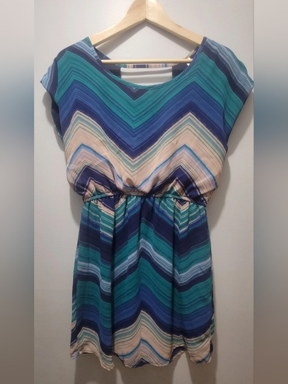 Xhilaration Chevron Stripe Mini Dress Womens (M) Blue Teal Cutout Back Y2K (1027